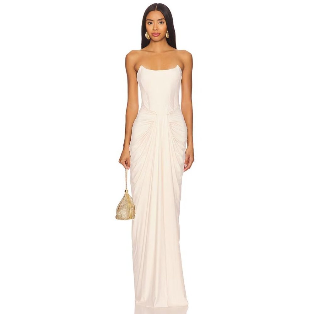 Strapless Ruched Ivory Evening Gown